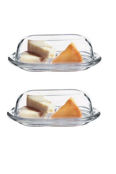 Paşabahçe 2-Piece Glass Lid Butter Food Cheese Breakfast Storage & Presentation Container