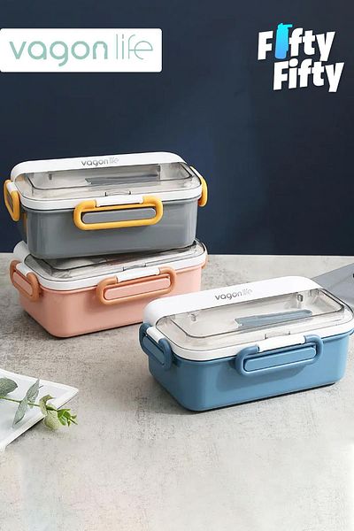 Vagonlife 900 ml Single Layer Double Compartment Bento Lunch Box New Generation Lunch Box Stainless Steel for Office-School
