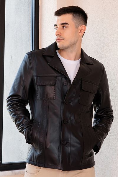 Hodore Leroy Men's Genuine Leather Coat Black