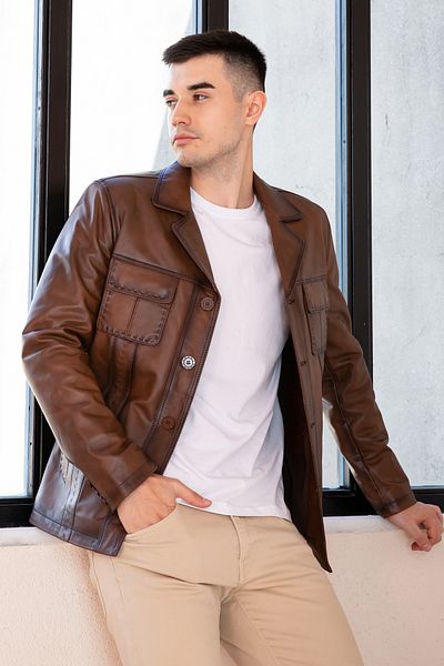 Hodore Leroy Men's Genuine Leather Coat Tan