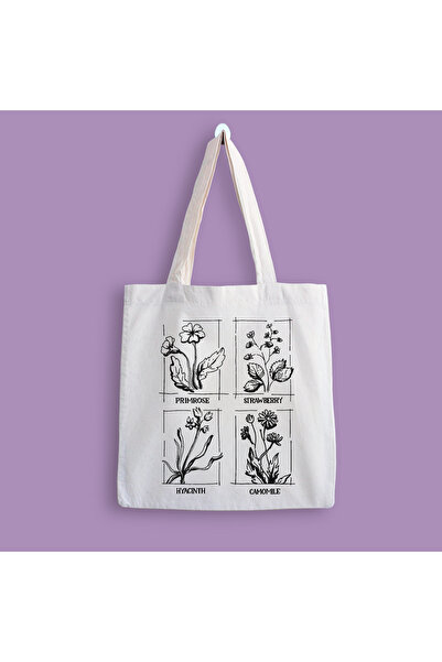 designedfy Flowers Baskılı Bez Çanta