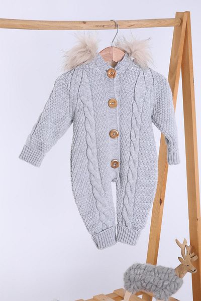 Babyhola Thick Knitwear Inside Velsoft Jumpsuit Unisex Baby Kids Hooded Winter Outer Jumpsuit 5710