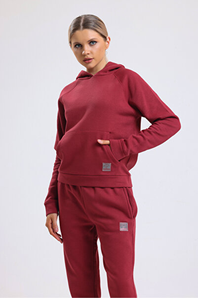 ladyzey women's burgundy hooded 3 thread tracksuit set with cargo pockets