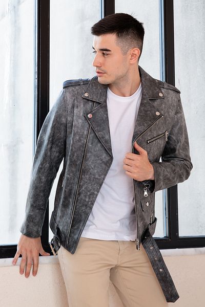 Hodore Ronie Beige Cast Genuine Leather Jacket