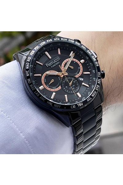Ferrucci Men's Multifunctional Metal Band Wristwatch