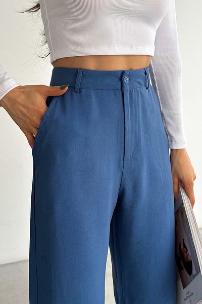 FEMELLE Pantaloni largi cu talie înaltă din țesătură modal, albastru, sezon nou