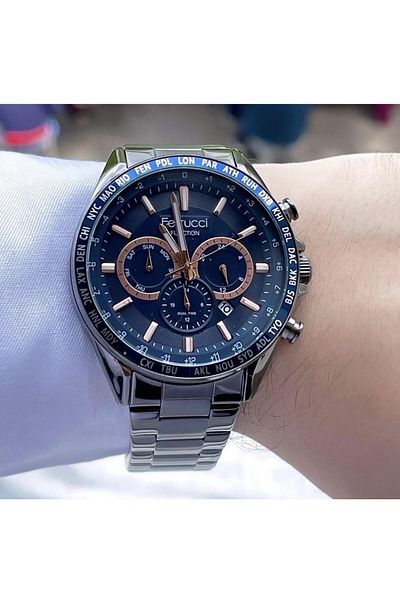 Ferrucci Men's Multifunctional Metal Band Wristwatch