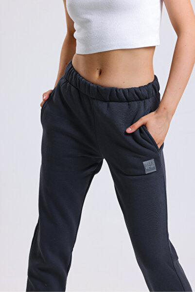 ladyzey kadın gri beli ve paçası lastikli yandan cepli eşofman altı