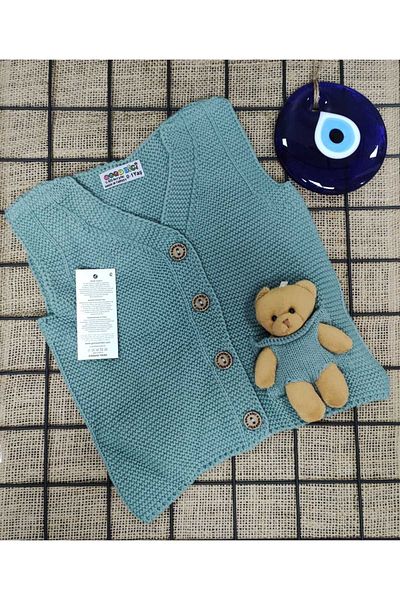 tinitins Teddy Bear Detailed Buttoned Knitwear Vest for Boys and Boys