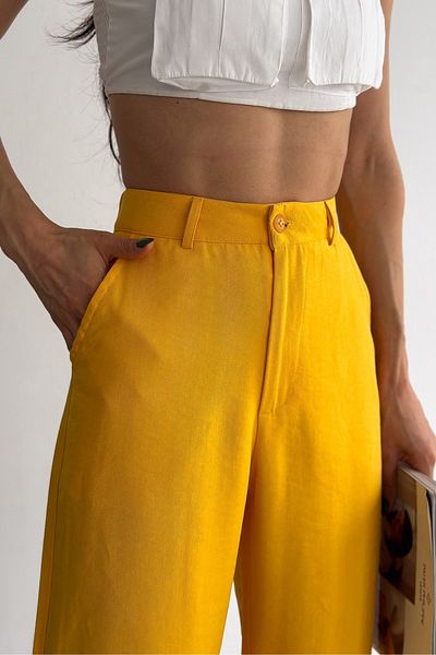FEMELLE Women's Yellow New Season Modal Fabric Loose Leg High Waist Pants