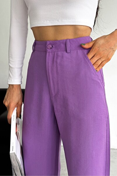 FEMELLE Women's Purple New Season Modal Fabric Wide Leg High Waist Trousers
