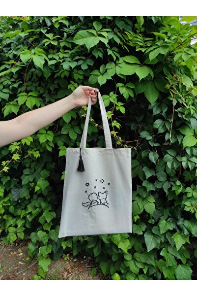 byFeyza KÜÇÜK PRENS işlemeli ham bez omuz çantası\ alışveriş çantası \ kitap ...