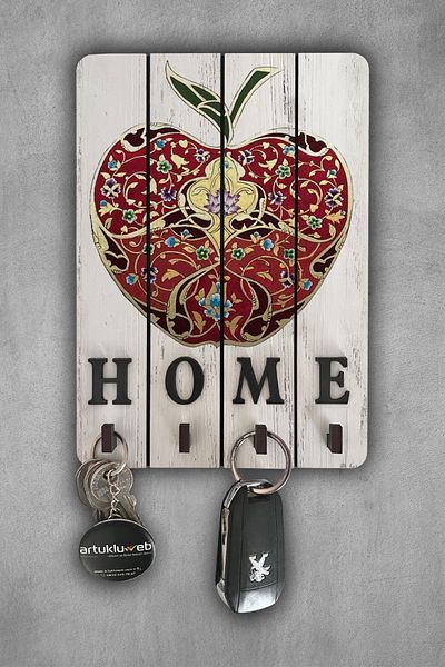 beedene - White Decorative Wood - Keychain Apple Painting Key Holder