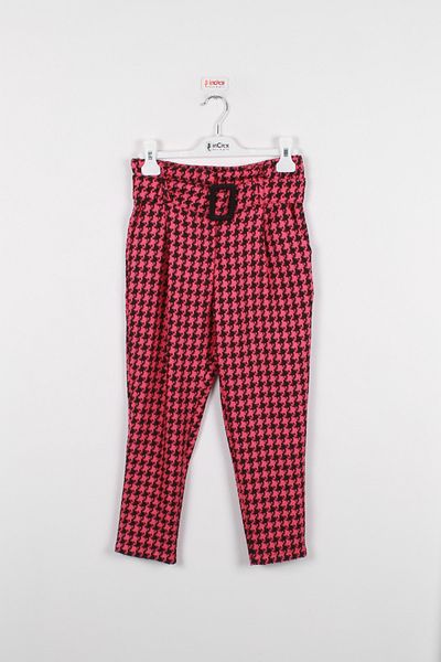 incity Girl's Houndstooth Patterned Belted Pants