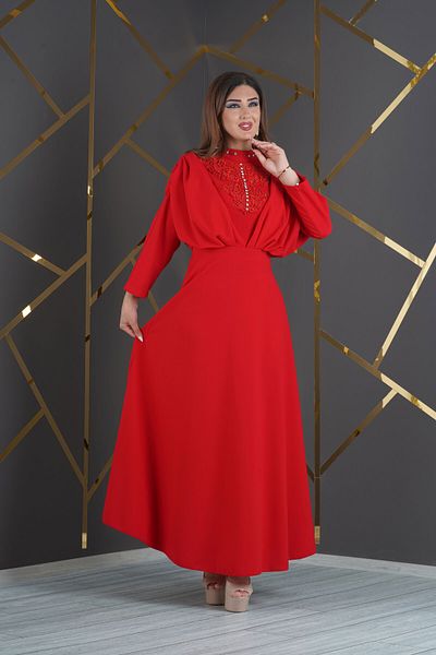 Matik Abiyem Hijab Scuba Crepe Design Long Evening Dress with Lace Pearl Accessories