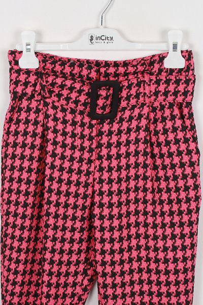 incity Girl's Houndstooth Patterned Belted Pants