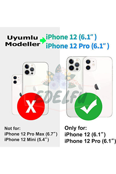 EDELFU iPhone 12 ve 12 Pro için Şeffaf Arkası Sararmaz Sert Mika Yanları Silikon Kılıf