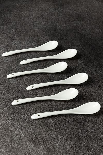 Benante 6 Large Porcelain Tea & Dessert Spoons