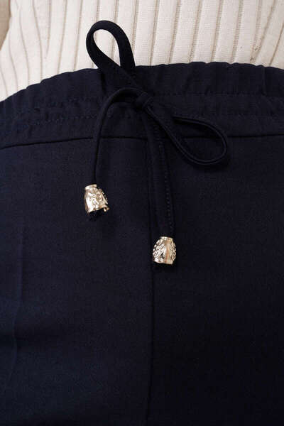 benguen 6624 İp Detaylı Beli Lastikli Bilekte Pantolon Lacivert