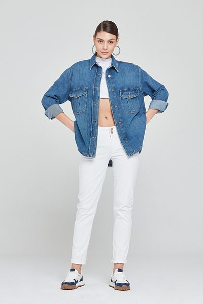 Pantamo Jeans Palton albastru învechit cu formă confortabilă, cu ton mediu