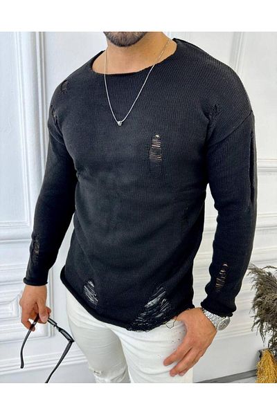 elkumoda Пуловер от естествено плетено памучно платно, не се топчи, скъсан детайл, лазерно изрязан трикотаж