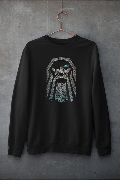 Raf Coll Hanorac unisex oversize cu gât Odin cu imprimeu digital, cu două fire în interior