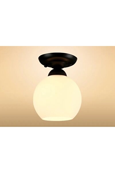 RİOLIGHT RUSTİK1,VİNTAGE HOL,ODA,KOLİDOR İÇİN OPAL CAMLI SİYAH METAL GÖVDE PLOFONYER AVİZE ÇAP:15CM