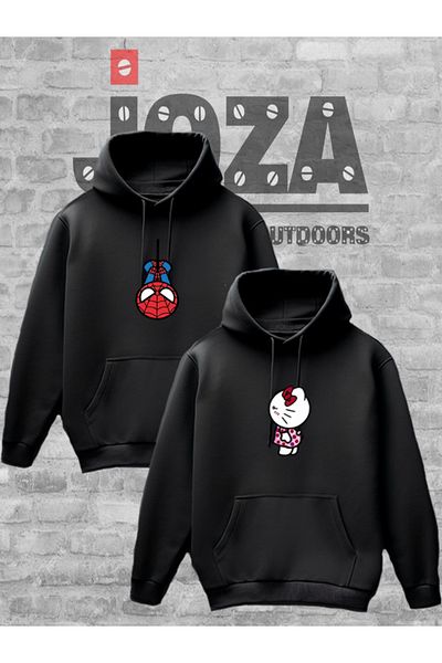 Joza Outdoors Femei Bărbați Unisex Spiderman Hello Kitty Lover Cuplu Combinație Design Hanorac cu glugă Set de 2