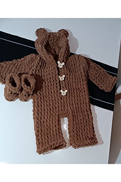 Moda Biçer Yumuşacık El Örgüsü %100 Organik Antialerjenik Bebek Tulum&Patik Seti
