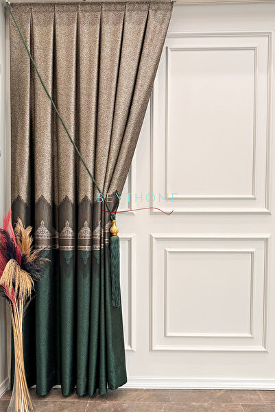 Beythome Yeşil Pano Fon Perde 1/3 Sık Pile - TEK KANAT - Tavan Bracol Hediyeli