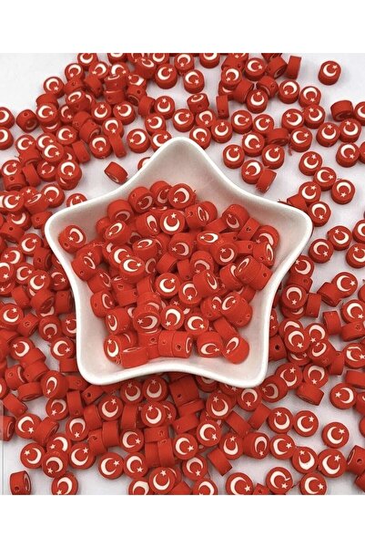 By MO Accessories 100 Adet Türk Bayrağı Polimer Kil Fimo Figür Boncuk