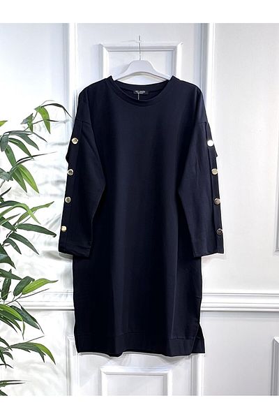 Aşkı Endam Aysima Two Thread Tunic with Cuffs and Button Detail - Navy Blue