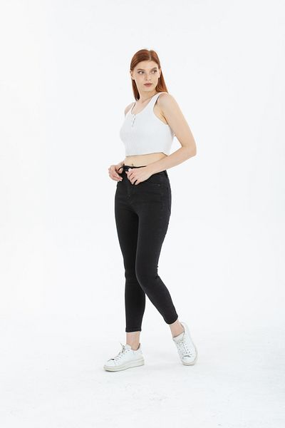 kotmodası BEES Pantaloni negri cu talie înaltă, cu picioare înguste, skinny Power Lycra