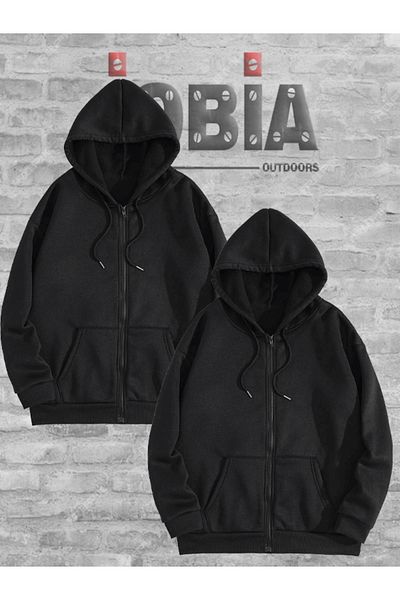 Jobia Outdoors Unisex 3 κλωστών Basic φούτερ με κουκούλα με φερμουάρ Fleece Jacket Lover Συνδυασμός Σετ 2 Ζακέτα
