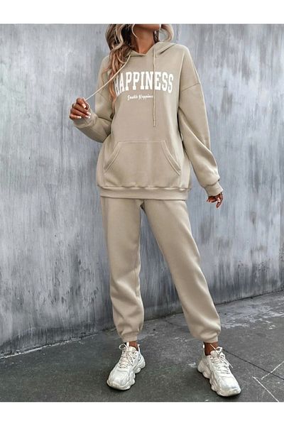 Sky Light Unisex Happiness Double Printed Hooded Tracksuit Set
