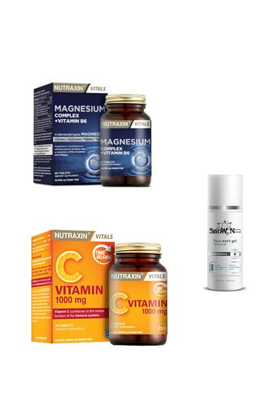 Nutraxin Magnesium Complex B6 60 Tablets + Vitamin C 30 Tablets + Facial Cleansing Gel 100ml Gift