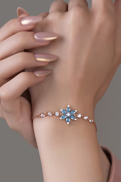 goldberia Aquamarine Taşlı Unutma Beni Çiçeği Bileklik