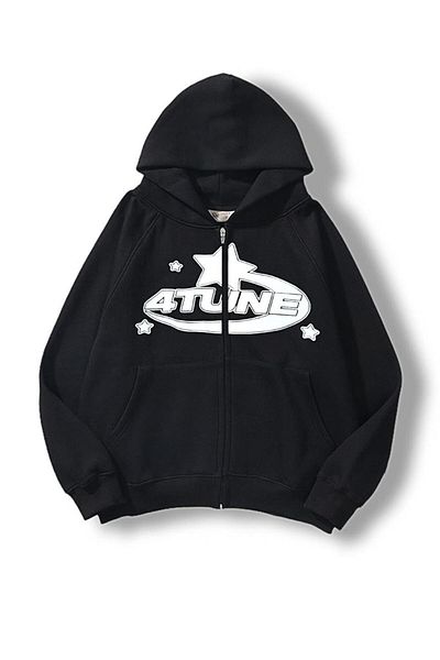 DEEFWEAR Ζακέτα με 4 χαρτόνια με στάμπα μεγάλου μεγέθους με φερμουάρ Μαύρη ζακέτα με κουκούλα -mingalondon