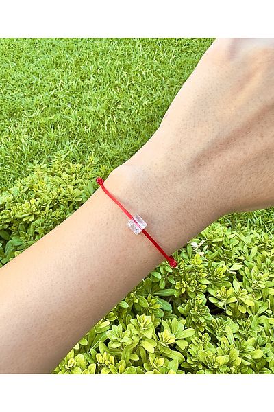 Atelier Çağla Glass Transparent Necef Cube Red String Bracelet