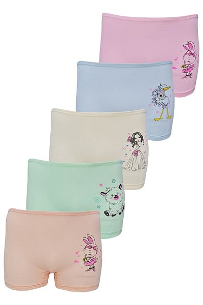 Onurel Girl's 5 Pack Mixed Color Printed Lycra Boxers