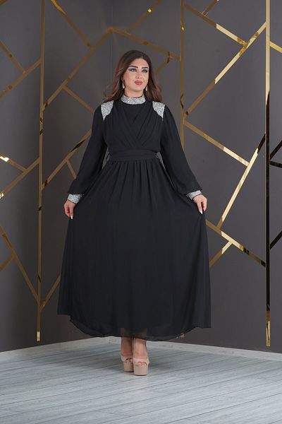 Matik Abiyem Hijab Chiffon Design Stone Accessory Dress Evening Dress