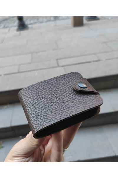 Kemer Dünyası Unisex 10 Compartment New Small Mold Accordion Brown Leather Credit Card Holder Wallet
