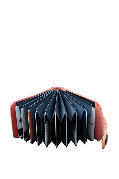 Kemer Dünyası Νέο Unisex Accordion Design - Πορτοκαλί δερμάτινο πορτοφόλι θήκης πιστωτικής κάρτας με 10 θήκες