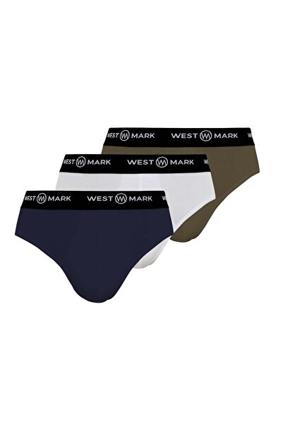 WESTMARK LONDON 3’lü Lacivert Beyaz Haki Pamuk Karışımlı Erkek Slip Seti LOGAN