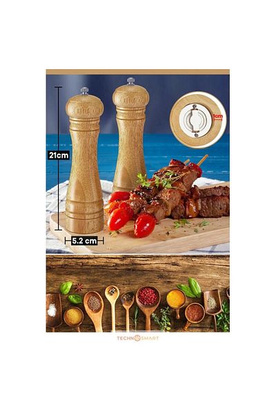 OMAC Set of 2 Bamboo Salt Pepper Grinder Mill Size 16.5cm