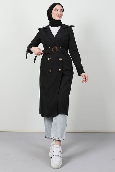 Giza Giyim Handle Belted Trench Black