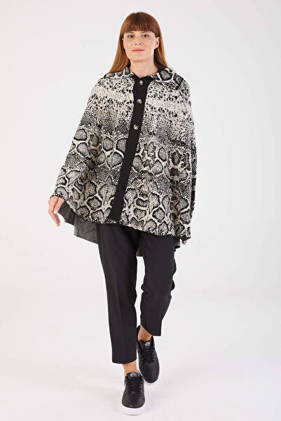 STİLPİX Kadın Bej Desenli Triko Panço | Women's Beige Patterned Knitwear Poncho