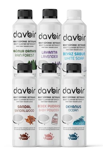 Davbir 6'lı Set Robot Süpürge Deterjanı, Beyaz Sabun, Bebek Pudrası, Yağmur O...