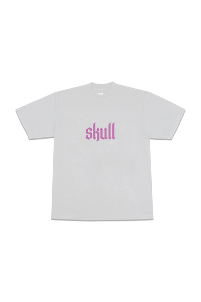 FECCY Tricou oversize unisex alb cu imprimeu craniu