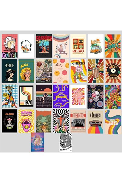 gifttime Indie Collage Psychedelic Retro Σετ αφίσας - 30 τμχ, 10cm X 15cm